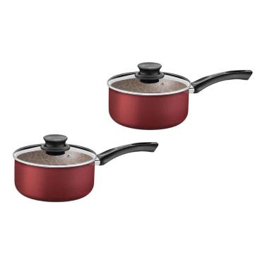 Imagem de Kit Com 2 Panela Tramontina Paris Antiaderente Com Tampa de Vidro 16 cm 18 cm Vermelho