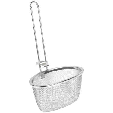 Imagem de Coador de Aranha de Aço Inoxidável Malha Fina Cesta de Massa Cilindro Plano Wok Escorredor Fry Basket para Massas Macarrão Bolinho Ramen Enxaguar Ebulição ,5 x 14 cm
