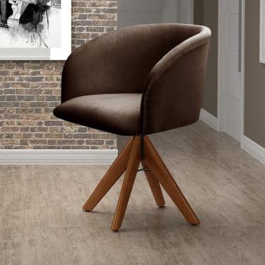 Imagem de Poltrona Atenas Base Giratória de Madeira Sala Marrom