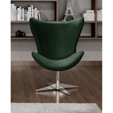 Imagem de Poltrona Alice Lisa Cadeira Egg Slim Pé Giratório de Metal Recepção, Escritório Veludo Verde