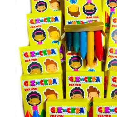 Imagem de 200 Cx Giz de Cera Escolar 5 Cores Desenho Infantil Mini Giz Lembrancinha