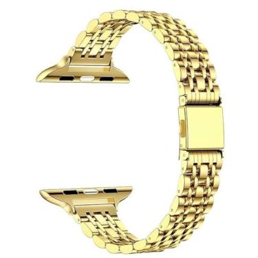 Imagem de MaKTech Pulseira de Aço Inoxidável Feminina com Sete Peças Pulseira de Metal de 14mm para Apple Watch Série 11/10/9/8/7,SE 3/2/1 [2025] (42mm/41mm/40mm,Esbelto-Ouro)