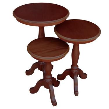 Imagem de Conjunto 3 Mesas de Apoio Lateral Redonda Madeira Maciça Jovi Imbuia G