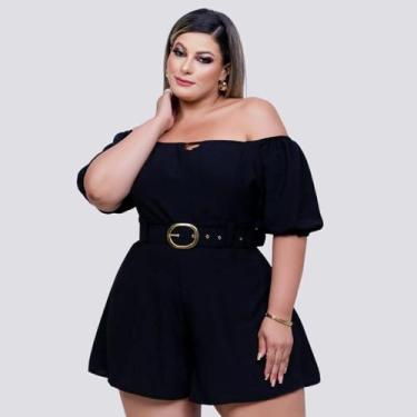 Imagem de Macaquinho Feminino Plus Size Ciganinha Solto Cinto 48-52 0206 - Bellu