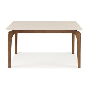 Imagem de Mesa de Jantar 6 lugares 160cm Moderna Tampo com Vidro Base Madeira Ma