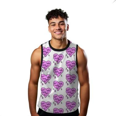 Imagem de Camiseta Algodão Regata Verão Estilo Moda Praia Coração Rosa Cartoon P