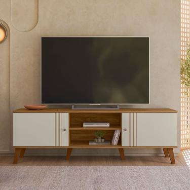 Imagem de Rack Denver 160m Para Tv até 65 polegadas com 2 Portas de Correr Nature/Off White - Peternella 