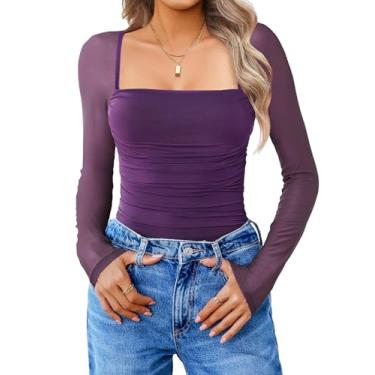 Imagem de Avidlove Body feminino de malha com gola quadrada e manga comprida franzido, roupa sexy...