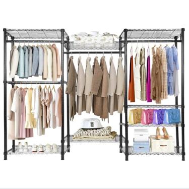 Imagem de Whitmor Sistema de suporte de roupas resistente, organizador de armário independente e rack de armazenamento para pendurar roupas, 216 cm C x 40 cm L x 193 cm A, 4 varões de pendurar, 8 prateleiras,