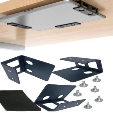 Imagem de Qiukouli (3 peças) Suporte para laptop sob a mesa com placa de feltro antiarranhões, bandeja de suporte para laptop embaixo da mesa, durável para armazenamento de laptop/teclado