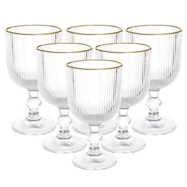 Imagem de Jogo 6 Taças Versalhes Gold Vidro Filete Borda Dourada 340ml - Lehaví