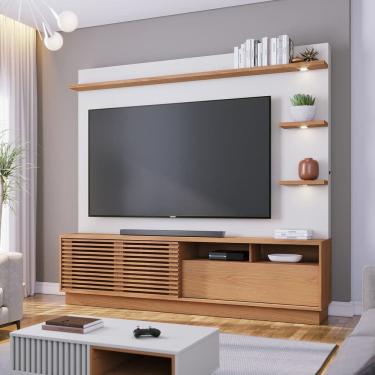 Imagem de Estante Home para TV até 70 Pol com Led e Ripado 200x180cm Campeche Freijó Off White