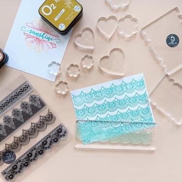 Imagem de Alinacutle Conjunto de blocos de carimbos de acrílico transparente com 12 peças – Ferramentas de impressão e estampagem para álbuns, confecção de cartões e artesanato, linhas de grade fáceis de limpar