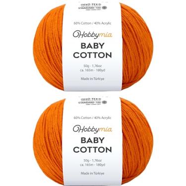Imagem de HobbyMia Fio de algodão para bebês para crochê - 50 g / 180 m - (2) fio fino, peso esportivo - fio Amigurumi macio para linha de crochê - 60% algodão e 40% acrílico (laranja, 2 bolas)