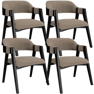 Imagem de Kit 4 Cadeiras Sala De Jantar Estar Living Estofada Suran L02 Preto Bouclê Bege - Lyam Decor