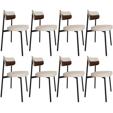 Imagem de Kit 08 Cadeiras Estofada Para Sala De Jantar Astrid Preto C01 Linho Palha Courino Whisky - Lyam Decor