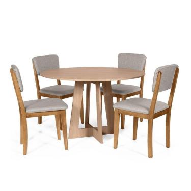 Imagem de Mesa De Jantar Redonda Montreal Jade Com 4 Cadeiras Estofadas Ella Cinza Claro