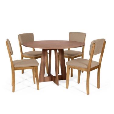 Imagem de Mesa De Jantar Redonda Montreal Noronha Com 4 Cadeiras Estofadas Ella Marrom Claro