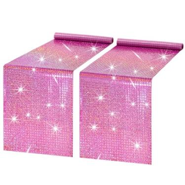 Imagem de LuoluoHouse Caminho De Mesa Com Lantejoulas Rosa Fúcsia: Caminhos Espelhados Iridescentes, Pacote 2, 30 X 180 Cm, Para Meninas, Decoração Festa 16 Anos, Anos 70 E 80, Dança Disco, Despedida Solteira