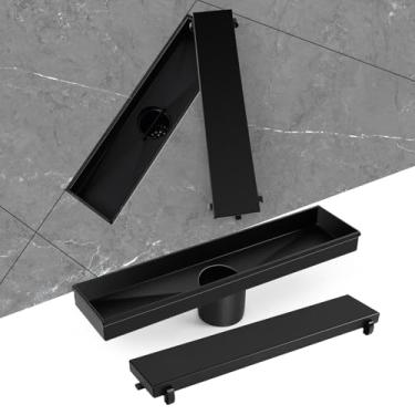 Imagem de UNIFER Ralo De Chuveiro Linear, 30 Cm Com Tampa Grelha Removível, Aço Inoxidável 304, Coletor Cabelo E Pés Niveladores, Preto Fosco