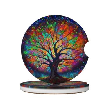 Imagem de Mount Hour Pacote Com 2 Porta-Copos De Carro Base Cortiça E Pedra Cerâmica 6 Cm (2,56"), Bebida Árvore Da Vida Colorida, Acessórios Automotivos Para Decoração Mulheres Homens