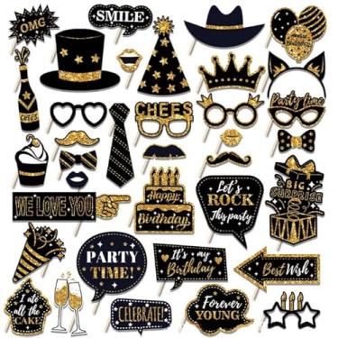 Imagem de Nenluny Kit De Adereços Para Cabine Fotos Aniversário Com 36 Peças, Preto E Dourado, Lembrancinhas Festa, Suprimentos Decoração Mulheres Homens
