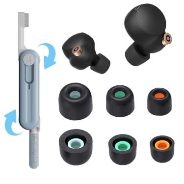 Imagem de Adhiper [3 Pares] Pontas De Reposição Para Fones Ouvido Com Filtro Malha Sony Wf-1000Xm5 E Wf-1000Xm4 Kit Limpeza, Caneta Armazenável 5 Em 1 Espuma Memória Redutoras Ruído (Preto)