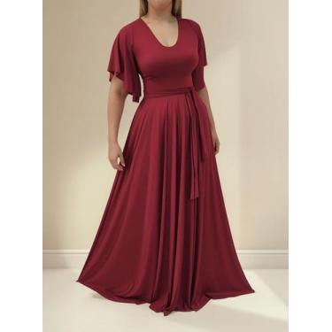 Imagem de Vestido Longo Feminino Elegante Com Manga Flare - Casual Dress, Marsal