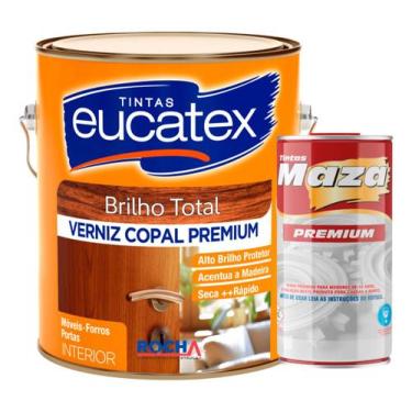 Imagem de Kit Verniz Incolor Brilhante Copal Madeira 3,6l + Aguarras - Eucatex