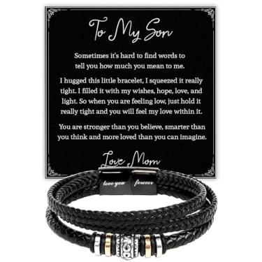 Imagem de VIRAGIL Pulseira To My Son From Mom Grandma, Pulseira For Son From Dad Love You Forever Linked Together Handmade Leather Cuff Mens Birthday Weave Gift Jewelry, fit, Couro, Sem Pedra Preciosa
