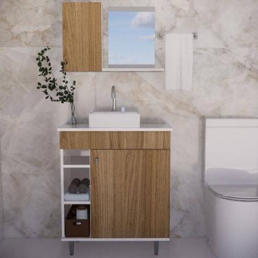 Imagem de Gabinete para Banheiro com Espelheira e Cuba Itália Marrom/Branco