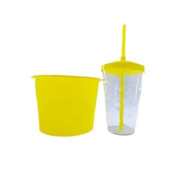 Imagem de 34 Kits Cineminha Balde 1,5 Litros +copo Twister 500ml (transparente com TAMPA Amarelo)