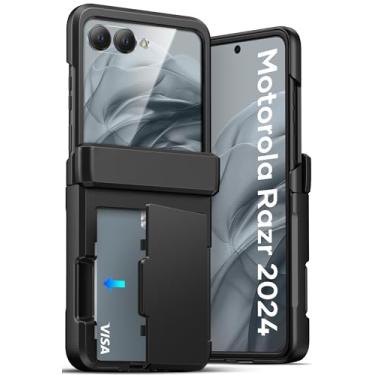 Imagem de ATATOO Capa carteira para Motorola Razr 2024, suporte de cartão integrado (3 cartões) e proteção de dobradiça e protetor de tela HD, proteção de nível militar, capa protetora robusta para celular para