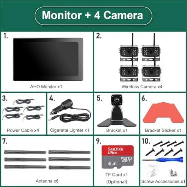 Imagem de Tela sensível ao toque 10'' AHD Digital compatível com DVR sem fio, câmera de ré com monitor WiFi de 4 canais compatível com caminhão/reboque/ônibus/trailers/reboque(Add 4 camera,128G)
