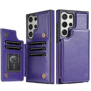 Imagem de HJZSZX Capa de couro magnética protetora com bloqueio de carteira para Galaxy S23 Ultra (para Galaxy S23 Ultra/roxo)