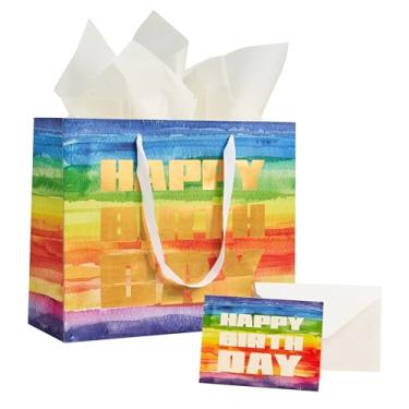 Imagem de RACETOP Bolsa grande de presente de feliz aniversário de 33 cm com alça, papel de seda e cartão para meninas, crianças, mulheres, aniversário