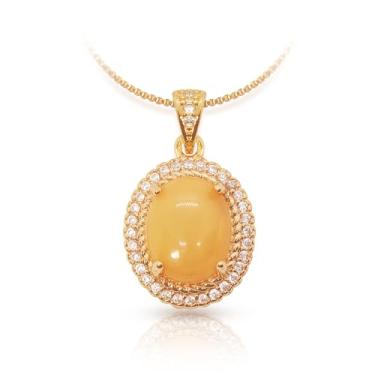 Imagem de Janyortrenner Colar feminino com pingente de âmbar e zircônia cúbica de cera de abelha natural, banhado a ouro duplo, presente para ela