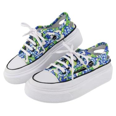Imagem de Tenis Casual Feminino Florido Detalhe Vazado Ajuste Cadarço Palmilha Em Gel Macia Confortavel Leve Tamanho:39;Cor:Azul;Gênero:Feminino;Departamento BS:Esporte