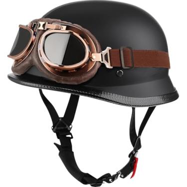 Imagem de Capacete e óculos de bicicleta, estilo alemão aprovado pelo DOT para adultos, homens e mulheres, retrô, capacetes de motocicleta, capacete de bicicleta/skate para adultos