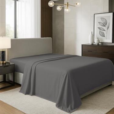 Imagem de TEXAS LINEN CO. Lençol de cima 100% algodão orgânico percal tamanho casal - 1 lençol de cima, cinza escuro - roupa de cama nítida, legal e forte, lençóis de cima para quem dorme quente, lençóis de