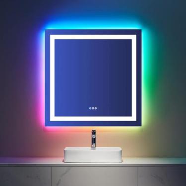 Imagem de Espelho de banheiro LED LOAAO 36x36cm com luzes antiembaçantes reguláv