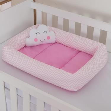 Imagem de Ninho Redutor de Berço com Almofada Para Bebê Algodão 2 pcs Zig Zag Rosa