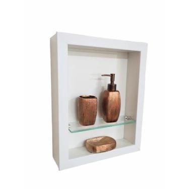Imagem de Nicho Banheiro Sobrepor Porcelanato 36x47x9 c/ prateleira e kit de ins