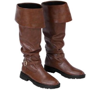 Imagem de Botas piratas Ramede Medieval Renaissance Halloween masculinas marrons
