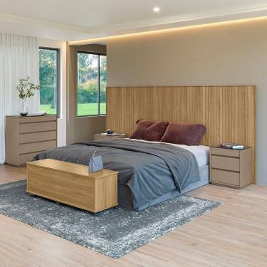 Imagem de Conjunto Cabeceira Florença King/Casal + Cômoda + Mesa de cabeceira +Baú Hannover / Cinza