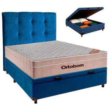 Imagem de Cama Box Bau + Colchão Casal Ortobom Molas Ensacadas Airtech + Cabecei