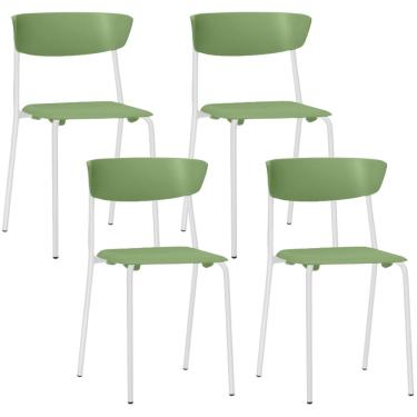 Imagem de Kit 04 Cadeiras Empilhável Fixa Atom F02 Base Aço Branco Verde - Lyam Decor
