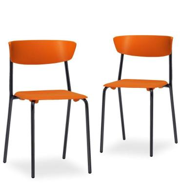 Imagem de Kit 02 Cadeiras Fixa Base Preta Empilhável Bit F02 Laranja - Lyam Decor
