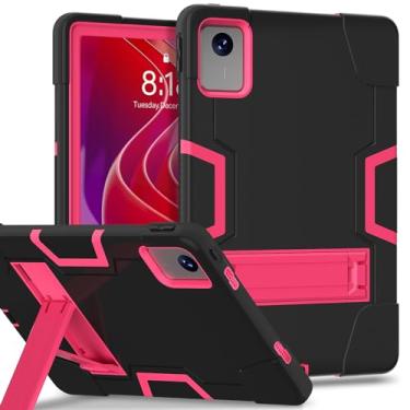 Imagem de Meifei Capa de tablet para Lenovo Tab M11 (TB330FU/TB330XU) 11 polegadas de silicone macio PC rígido design protetor resistente, capa de borracha resistente à prova de choque, suporte, preto + rosa