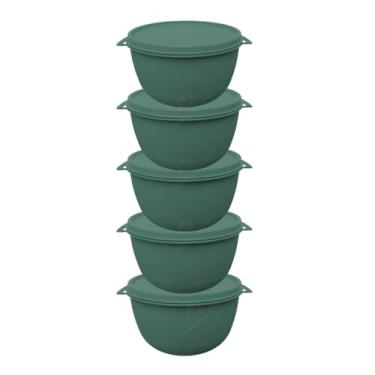 Imagem de Potes Plásticos Bowl 500 ml Redondos Com Tampa BPA Free Marmitas Para Cozinha (Kit 5 Potes - VERDE OLIVA)